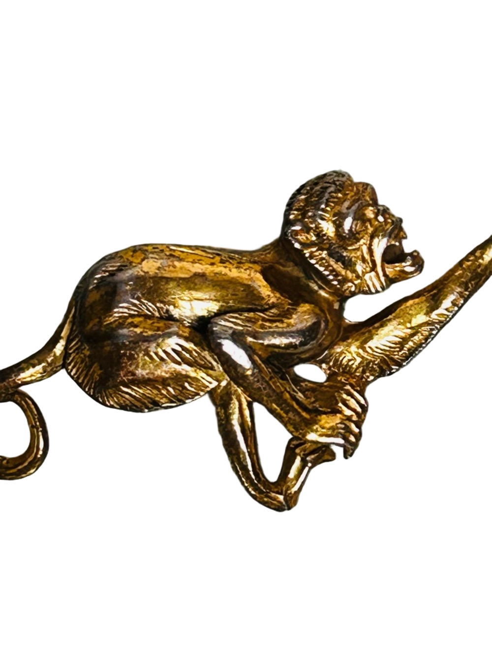 Unique Vintage brass gibbon monkey Pendant Brooch Goldtone Heavy Metal